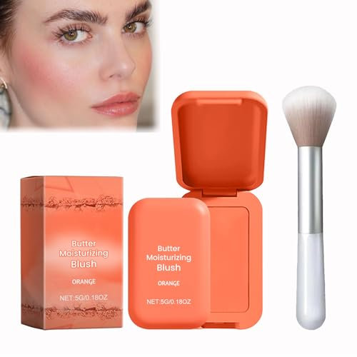 Fard à Joues En Poudre Polyvalent, Fard à Joues Crème Mat Blush Pour Les Joues, Les Yeux Et La Teinte Des Lèvres, Blush à Emporter étanche Pour Un Maquillage Naturellement Nude (Orange, 5 g)
