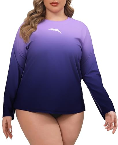 Halcurt UV Shirt Damen Große Größen Langarm UPF 50+ Rash Guard 3X