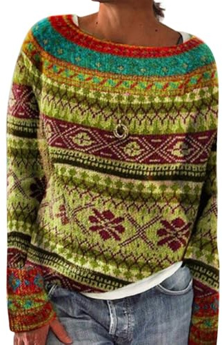 Suéter noruego para mujer de gran tamaño, suéter para mujer de invierno noruego, cálido suéter de cuello redondo para mujer Mohair, suéter jacquard sin capucha para mujer, sudadera, vintage con