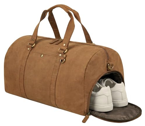STILORD Ventura läder weekendväska för herrar & damer stor med skofack som saunaväska elegant sportväska XL läkarväska läder operationsväska resväska handbagage äkta läder Farbe:Tan - mörkbrun