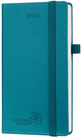 POPRUN Slim 2026 Pocket Diary Week to View (16.5 x 9 cm) PU Leather Hacdback, Small Weekly Appointment Diary 26 Work Planner, Inner Pocket (Pacific Green)
