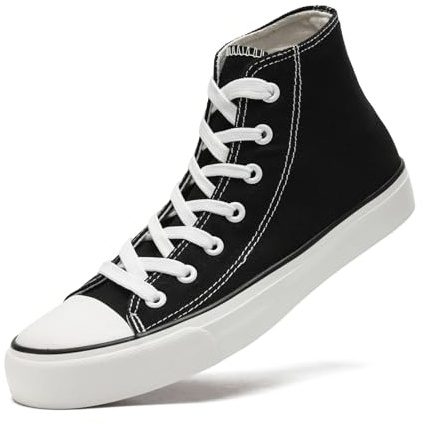 sharllen High Top Sneakers Damen Canvas Stoffschuhe Damen Atmungsaktive Turnschuhe Freizeit Leicht Stoff Schuhe Leinenschuhe Segeltuchschuhe(Black 250 EU38.5)