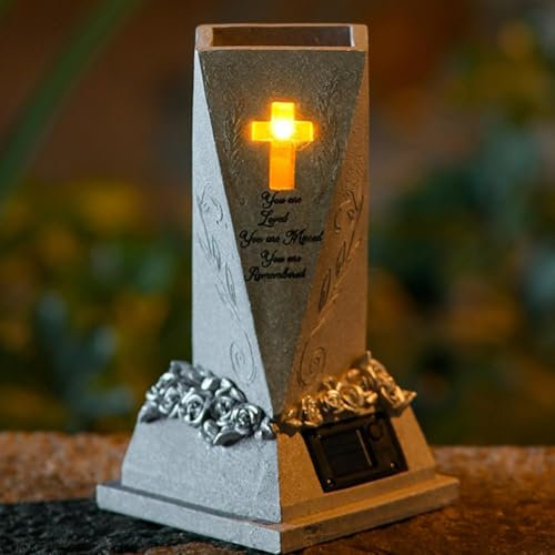 Vase funéraire solaire avec LED pour fleurs fraîches/artificielles, vase funéraire pour fleurs, pierres tombales avec piques, décoration funéraire, cadeau commémoratif pour la perte d'un être cher