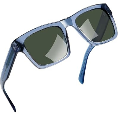 Joopin Acetato y TR90 Gafas Sol Polarizadas Hombre y Mujer Marco Azul Claro Lente Verde Planas Cuadradas Protección UV400 para Conducir Playa Pesca