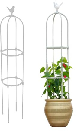 Trädgårdsobelisk Metallträdgårdsspaljé för klätterväxter Tomatburar 85 115 125 145 165cm Obelisker Stålram Väderbeständig växtstödsobelisk för utomhusträdgård, Gräsmatta Clematis Vinranka Blåregn(Whit