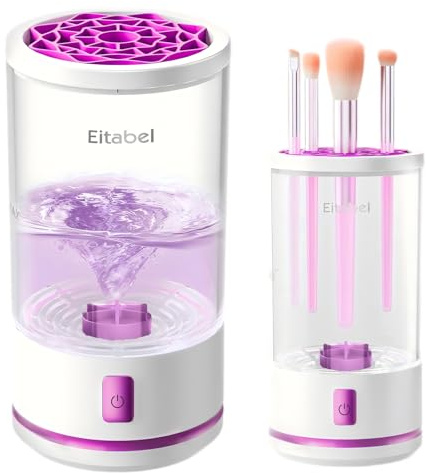 Elektrische Make-up-Pinselreinigungsmaschine, 2-in-1 Make-up-Pinseltrockner und Make-up-Pinselwaschmaschine kombiniert, automatischer drehender Make-up-Pinselreiniger (Beige)
