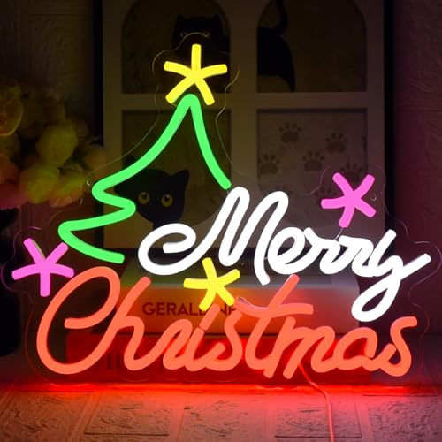 UExnkj-Y Merry Christmas Insegna al Neon Buon Natale Luce al Neon Insegna al Neon Natalizia Insegne Luminose USB Dimmerabili per Casa, Soggiorno, Capodanno, Festa di Natale, Decorazioni Natalizie