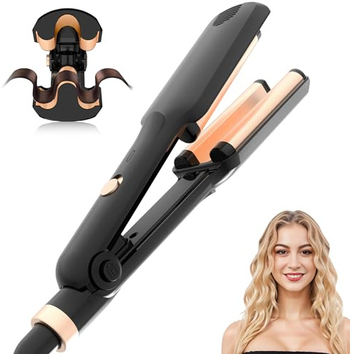 Crimper Hair Tool, Mini Hair Crimper for Women Heating up 390°F, Waver Curling Iron with Negative Ions, Double Voltage Crimping Iron for All Style (9.5 Inch/1.5 Inch)