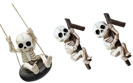 Fazvncv 3 pezzi in resina altalena teschio ornamento scheletro figura appeso decorazione per interni ed esterni decorazioni per feste di Halloween