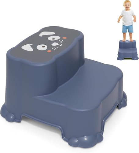 DIVCHI Two-Step Stool For Kids Slip Ressistant Rubber Grip Nursery Step Stools Lightweight Portable Potty Training Stool With Non Slip Base For Bathroom & Kitchen (Blue)