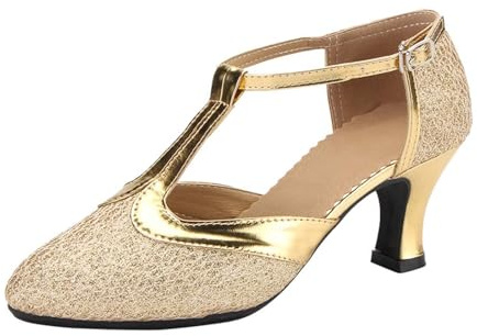 Chaussures de danse latine - Chaussures de danse standard - Chaussures de danse de carnaval avec ruban adhésif pour femme - Élégantes chaussures à talon moyen - Parfait pour le quotidien - Printemps