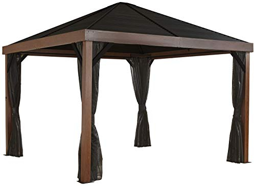 Sojag Aluminium Pavillon Valencia 1212 inkl. Moskitonetz Holzoptik | Braun | 363x363x310 cm