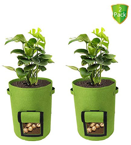 ZYFuture Sacco per Piantare Patate, 2 Sacchetti per Piantare Ortaggi ， con Flip Cover E 2 Manici, per Patate, Pomodori, Carote(7 Galloni, Verde)