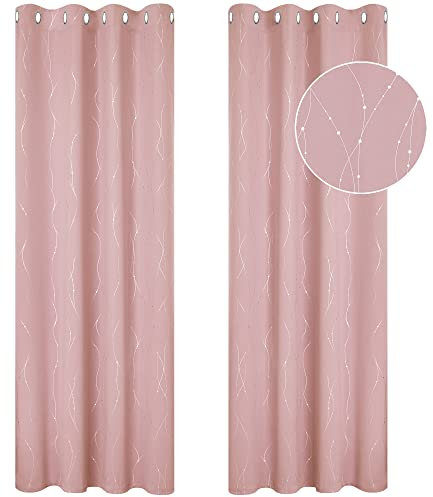 Deconovo Dot Line Decorative Super Soft Thermal Insulated Energy Saving Blackout Curtains for Living Room Coral Pink 46 x 90 Inch 2 Panels