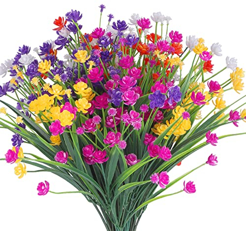 10 Bündelt künstliche gefälschte Blumen im Freien UV-beständige Sträucher Pflanzen, Faux Plastikgrün für Indoor Outdoor Hängende Pflanzen Garten Veranda Fenster Box Home Hochzeit Bauernhaus Dekor