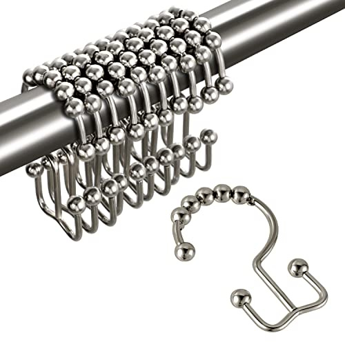 TOPROD Shower Curtain Hooks Rings, Double Sided Shower Curtain Hooks, Stainless Steel Shower Hooks Rust Proof for Bathroom Shower Curtain Rod Curtains, Free Gliding, Brushed Nickel, Set of 12
