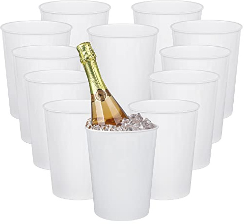 12 Pack Ice Buckets for Parties, Plastic Wine Cooler for Champagne, Beverage, Soda and Beer, Classic Wine Bottle Chiller for Wedding, Versatile Buckets as Vase, Flower Pot or Trash Bin, White