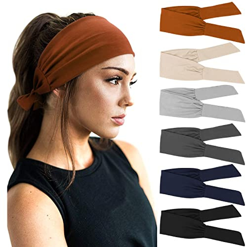 DRESHOW 6 Pièces Bandeau Cheveux pour Femme Yoga Courir Bandeaux Sport Entraînement Bandeaux Mignon Accessoire, Taille unique, 6 Pack Solid color Set-D14