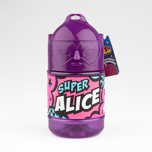 Super Alice Kinder-Trinkflasche mit Strohhalm, personalisierbar