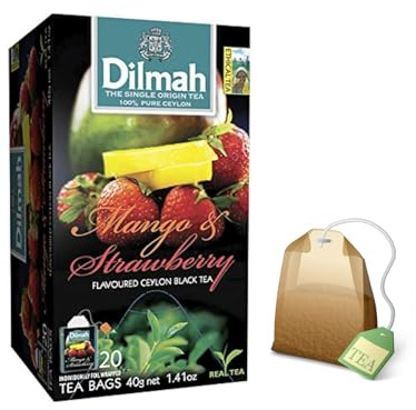 Dilmah® | Té Negro Mango y Fresa | Té Negro Ceilán Sabores de Frutas Tropicales - 1 x 20 Bolsitas de Té (40 Gr)