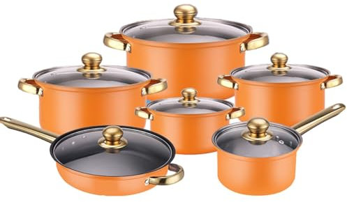 Uposao Batterie de Cuisine en Acier Inoxydable 12pcs, Casseroles/Faitouts avec Couvercle en Verre Ensemble de Casseroles Poêle Marmite Cocottes Ensemble de Pot Maison pour Tous Feux Dont Induction