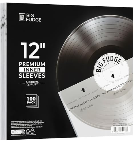 BIG FUDGE 12 Vinyl Record Cover - Premium Inner Sleeves 100 Pack - Anti-static Rice Paper Acid Free Vinyl Protection - Accessories Protect LP Album From Dust, Dirt And Scratches