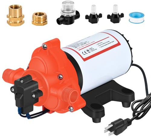 110V Water Pressure Pump 4.0GPM 50PSI AC Power On Demand Electric Self-Priming Water Transfer Diaphragm Pump Include 3/4 Garden Hose Adapters for Home Kitchen Bathroom Irrigation Camper Industrial