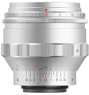 TTartisan 75 mm F1.5 Full Format - Objetivo Bokeh giratorio compatible con cámaras M42 (plateado)