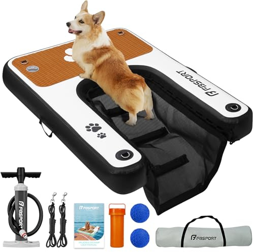 FBSPORT Rampa Gonfiabile per Cani per Accesso all'Acqua, Scala Galleggiante Antiscivolo in EVA per Piscine, Barche e Laghi, Supporta Cani fino a 100 kg