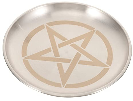 CLISPEED Bandeja De Altar Pentagrama Redonda De Metal Resistente Color Plata para Velas Rituales y Almacenamiento Ceremonial