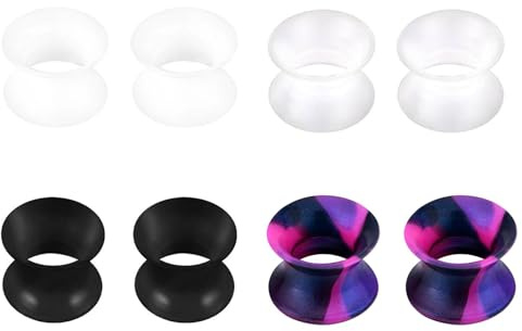 4 Pairs Silicone Ear Plugs Tunnels, Silicone Flexible Thin Flesh Ear Tunnel Double Flared Ear Plugs Expander Gauges 6/8/10/12/14/16/18/20mm Ear Stretcher Piercing Jewellery Unisex