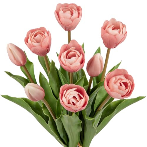 Oairse 6 tulpaner och 3 tulpanknoppar konstgjorda blommor äkta känsla, konstgjorda latex-tulpaner, buketter, bordsarrangemang, gåva för hem, kontor, fest, bröllop, födelsedag, trädgård