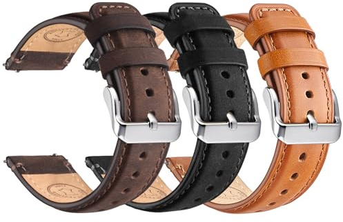 Wristitani 3 Lot Bracelets Montre Cuir 18mm 19mm 20mm 21mm 22mm 24mm, Bracelets de Remplacement à Fermeture Rapide Métal Bracelets de Montre pour Femmes et Hommes