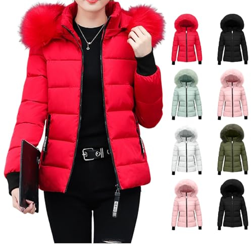 Quilted Jacket Womens Winter Jackets for Women UK Women's Warm Thicken Puffer Jackets Women Cotton Padded Coats Long Sleeve Full Zip Hoodie With Hood Outdoor Skiing Coats