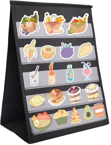 Fukaisu Expositor Portátil de Pegatinas, Tabla Bolsillo Plegable Sobremesa con Bolsillos Transparentes Organizador 5 Niveles de Doble Cara Soporte para Pegatinas Tarjetas & Pequeños Coleccionables