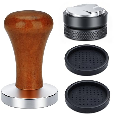 mobumeia Prensador de Café, 51mm Tamper, Distribuidor Cafe 51mm, Tamper de Acero Inoxidable, Triturador de Café con Cojín de Silicona para Casa Espresso Imprescindible Los Baristas