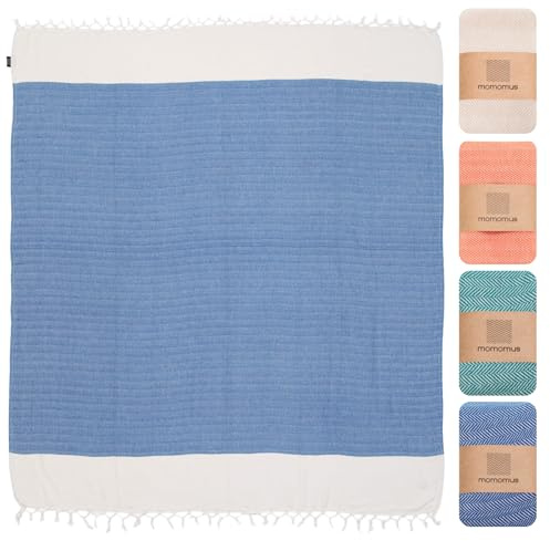 MOMOMUS Toalla de Playa Fouta 90x170 cm, 100% Algodón, Azul