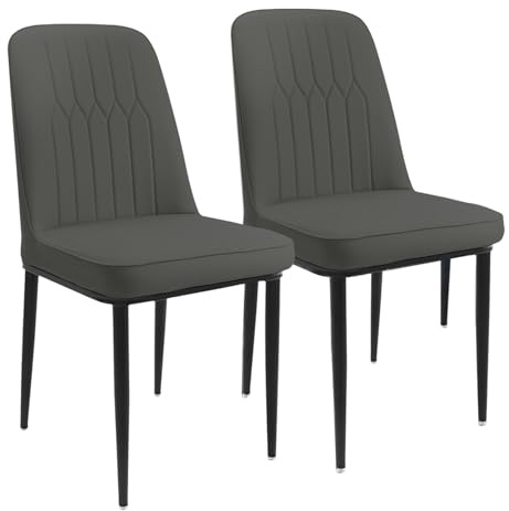 Durrafy Esszimmerstühle 2er Set, Moderne Polsterstühle aus Kunstleder, Stühle mit stabilen Metallfüßen, Geeignet für Esszimmer, Küche & Wohnzimmer, Grau