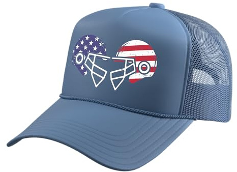 US Flag American Football Helmets Patriotic Men Women Kids Trucker Hat with Adjustable Mesh Back, Light Blue