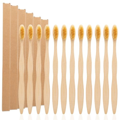 ikBrtaiay Cepillo de dientes de bambú, 12 unidades, cepillo de dientes de madera, cepillo de dientes de bambú, Biológico libre de BPA, Biodegradable, Ecológico, Vegano, Embalaje Independiente