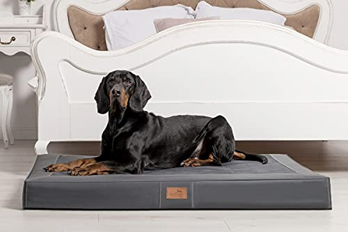 tierlando® Oscar VIP Ortho Hundematratze Kunstleder Velours Orthopädisches Hundebett VISCO Größe: OS6 150cm | Farbe: AL-02 Graphit