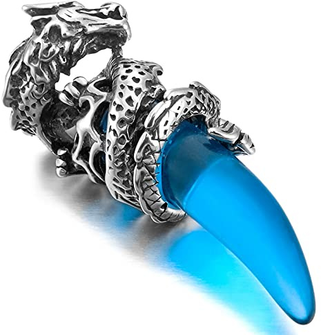 INBLUE Dragon Loup Dent Pendentif pour Hommes Garçons Femmes en Acier Inoxydable Cool Colliers Simuler Cristal Pierres Précieuses Petit Ami Cadeaux Bijoux avec Chaîne De 23 Pouces