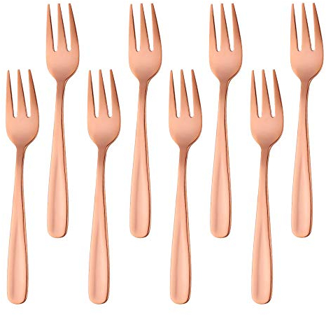 BISDARUN Forchettine da dolce Oro Rosa colorate Forchette da dessert 8 pezzi acciaio inox Piccole forchettine aperitivo mini forchette 13,6CM