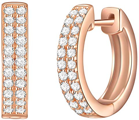 Rafaela Donata Damen Creolen aus 925/- Sterling Silber rosévergoldet mit Zirkonia weiß - Silbercreolen Rosegold Klappcreolen klassisch