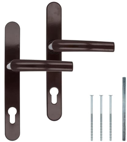 Premium Drückergarnitur DHS 92mm - Schildbreite 32mm, Farbe:Braun RAL 8017, Griffart:Griff-Griff