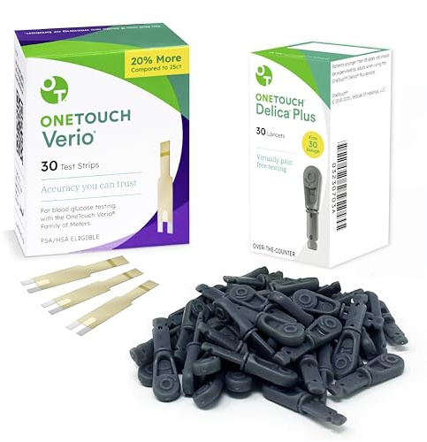 OneTouch Delica Plus Lancets & OneTouch Verio Test Strips Bundle - Includes 30 Test Strips & 30 Lancets - Fine 30-Gauge - Made for Diabetes Testing - Diabetic Supplies for Blood Sugar Monitor