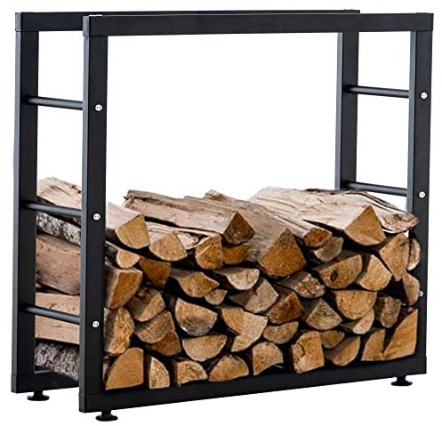 CLP Kaminholzständer Keri V2 I Aus Schwarzem Metall I Kaminholzregal Mit Bodenschonern I Stapelhilfe Für Brennholz, Farbe:schwarz, Größe:25x100x80 cm