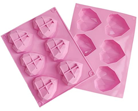 2 Stück Herz Silikonformen für heiße Schokoladenbomben, 6-Diamant Schokoladenform,Valentinstag Schokolade Silikonform-Rosa