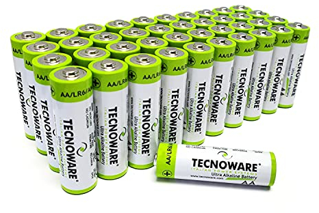 Tecnoware Power Systems - AA Ultra Alkaline-Batterien, 1.5V, 40 Stück, Energie für Spielzeug, Controller, Fernbedienungen, Taschenlampen, Umweltfreundliche Verpackung, Weiß, AA