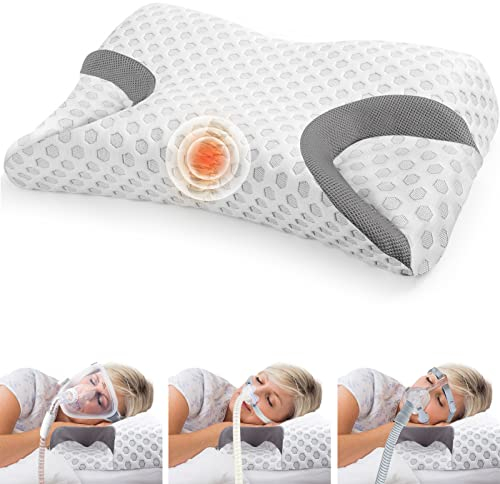 CPAP Almohada de espuma viscoelástica para dormir de lado, almohada ortopédica de apoyo para el cuello, alivio del dolor de cuello para dormir de lado y espalda